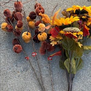 Autumn Harvest Artificial Floral Arrangement & 3 Pumpkin Stems - NWT